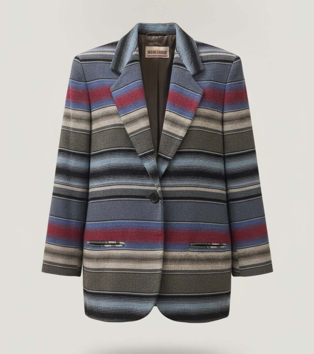 Westbound Vintage Multicolored Striped Wool Blend Blazer Coat